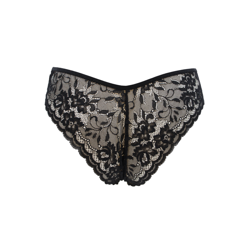Culotte noire en dentelle avec nœud en satin