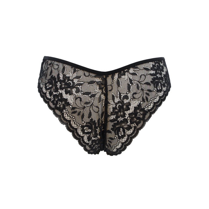 Culotte noire en dentelle avec nœud en satin