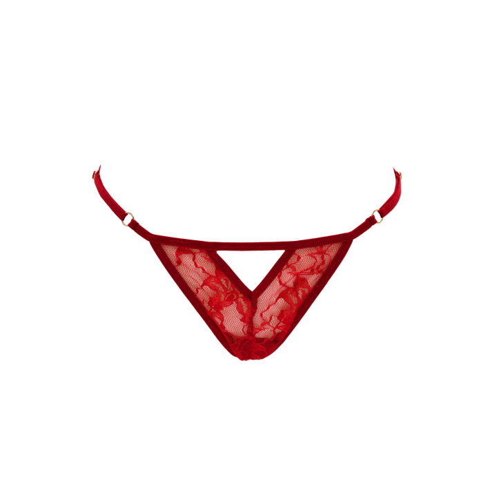 String rouge avec bijou perle &amp; strass dorés