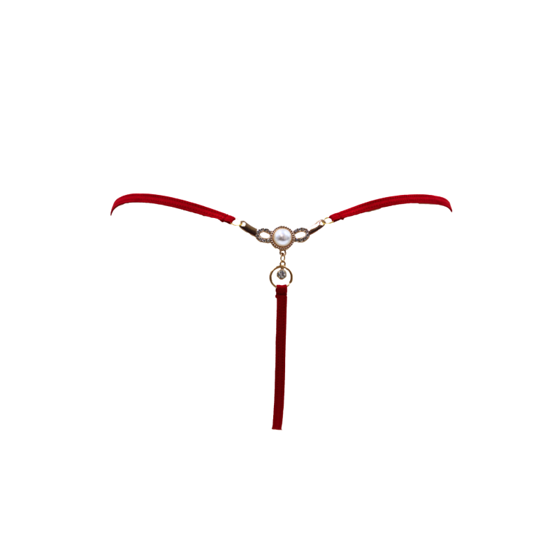 String rouge avec bijou perle &amp; strass dorés