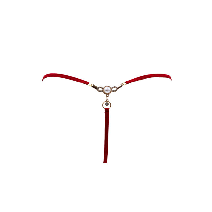 String rouge avec bijou perle &amp; strass dorés