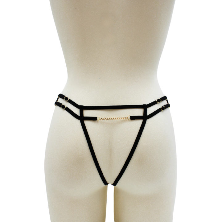 String noir avec bijou couleur aléatoire et chaîne dorée