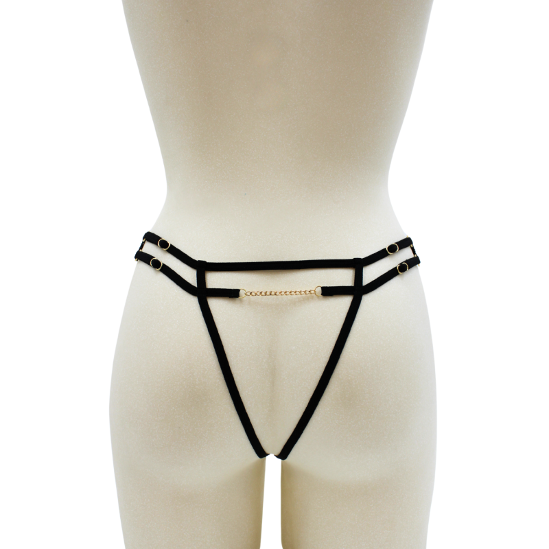 String noir avec bijou couleur aléatoire et chaîne dorée