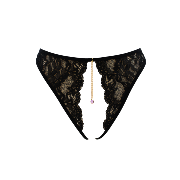 String noir avec bijou couleur aléatoire et chaîne dorée