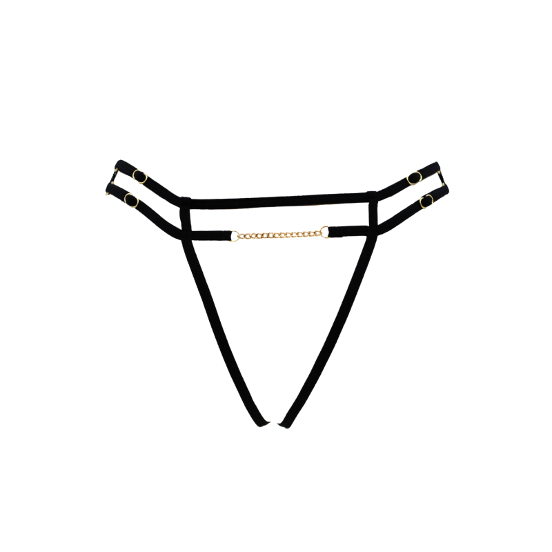 String noir avec bijou couleur aléatoire et chaîne dorée