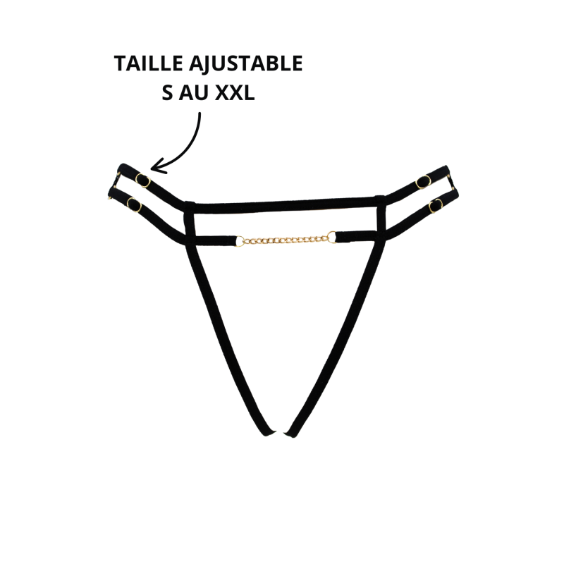String noir avec bijou couleur aléatoire et chaîne dorée