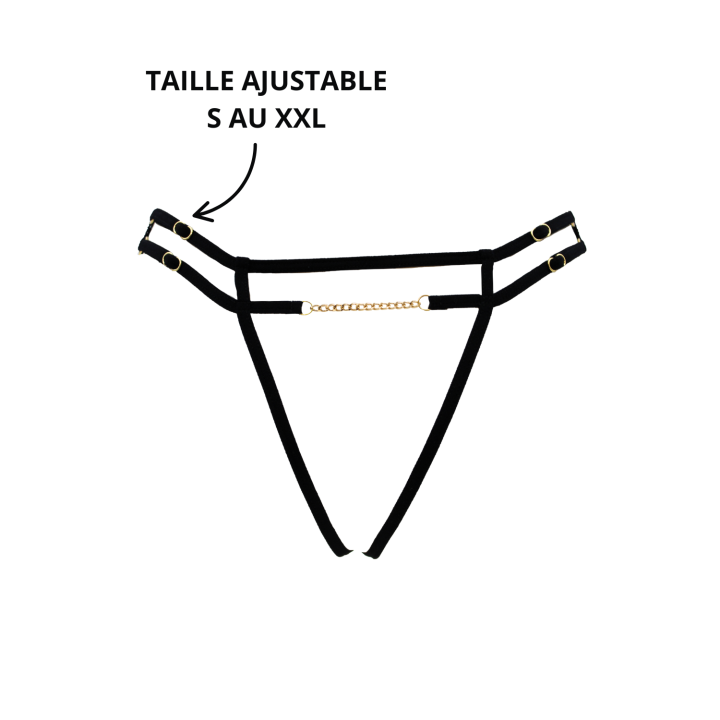 String noir avec bijou couleur aléatoire et chaîne dorée