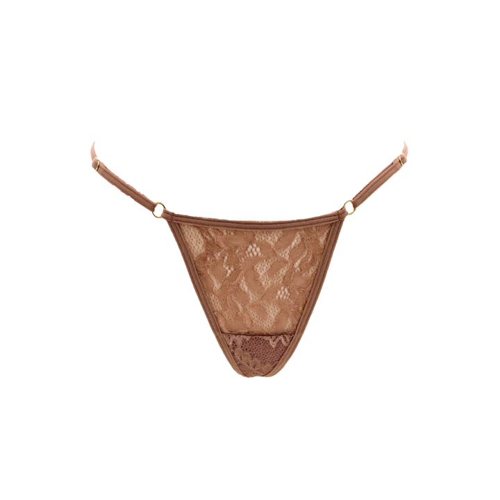 String taupe en dentelle avec bijou cœur doré