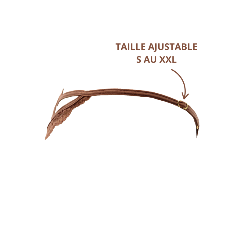 String taupe en dentelle avec bijou cœur doré