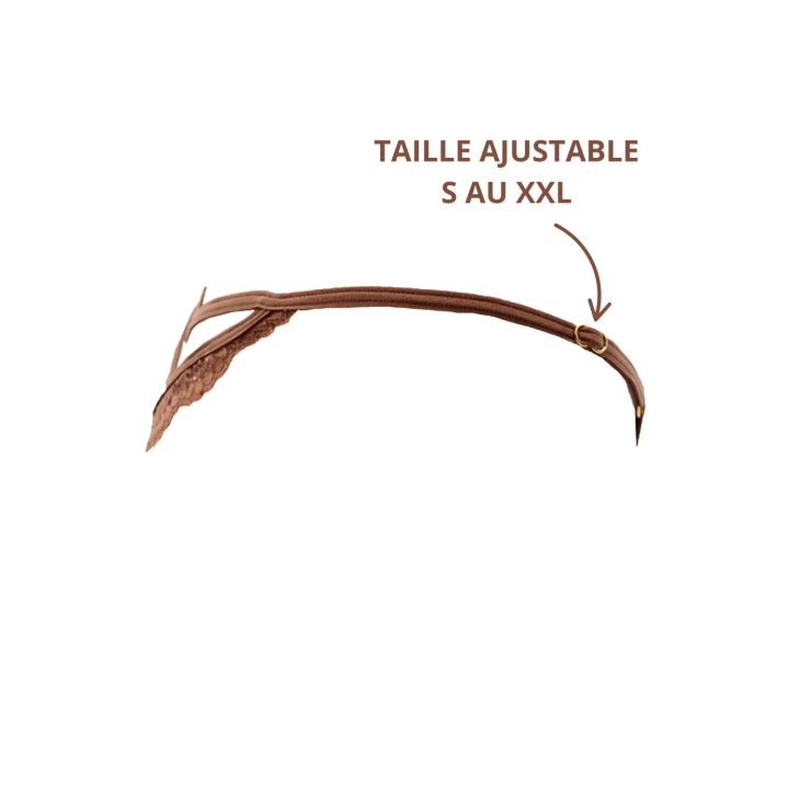 String taupe en dentelle avec bijou cœur doré
