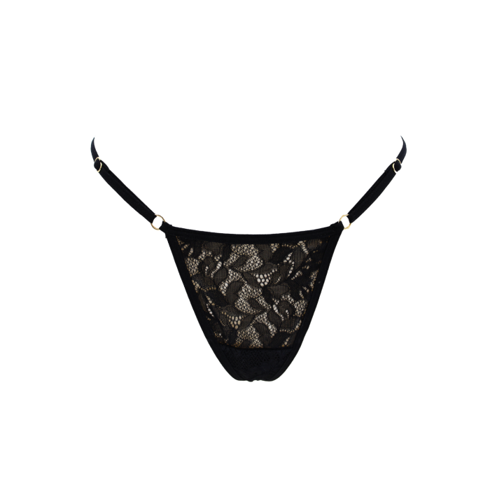 String noir en dentelle avec bijou cœur doré