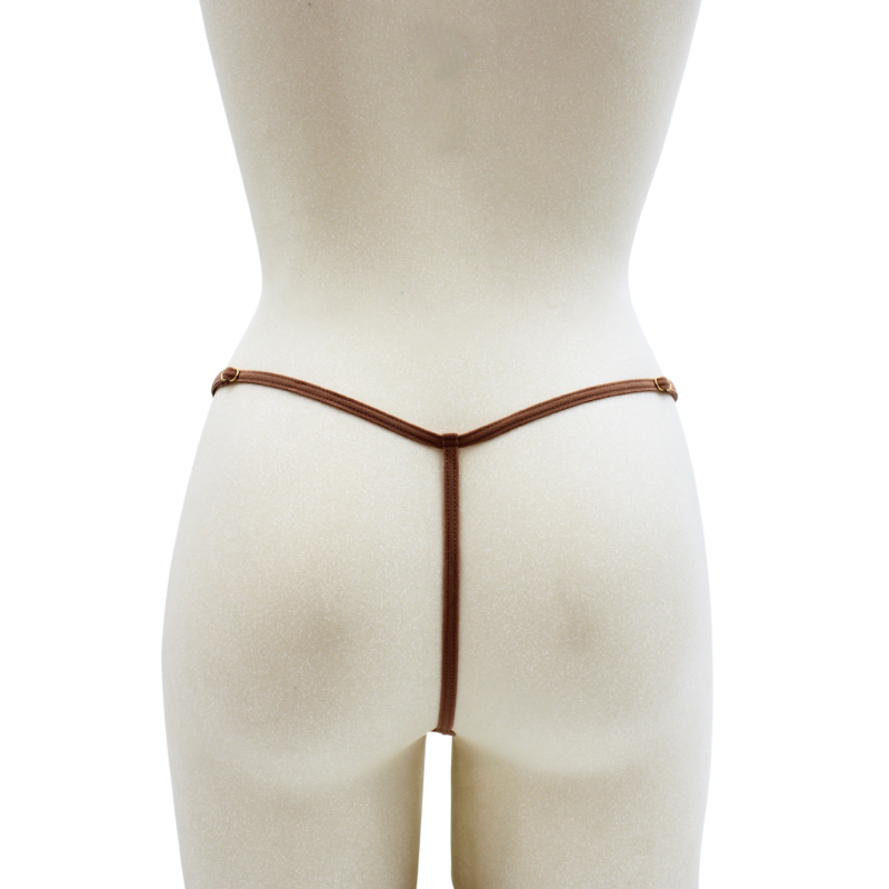 String en dentelle taupe ouvert avec chaînes dorées
