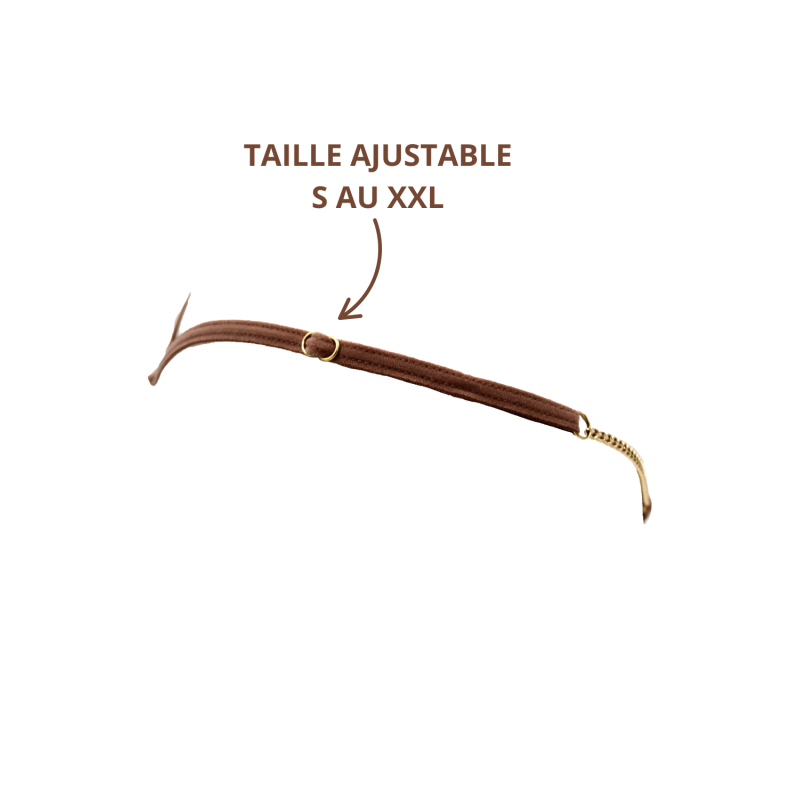 String en dentelle taupe ouvert avec chaînes dorées