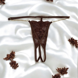 String en dentelle marron ouvert avec chaînes dorées