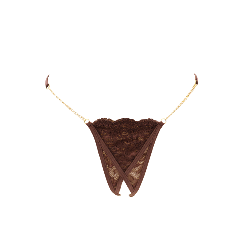 String en dentelle marron ouvert avec chaînes dorées