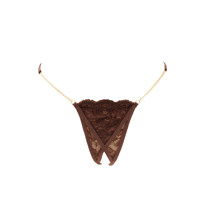 String en dentelle marron ouvert avec chaînes dorées
