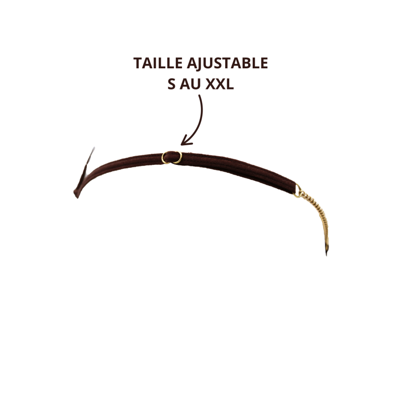String en dentelle marron ouvert avec chaînes dorées