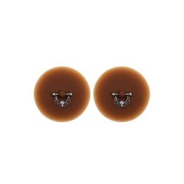 Paire de cache-tétons piercing barre demi-anneau faux diamant peau foncée