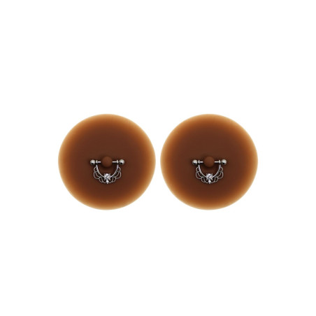 Paire de cache-tétons piercing barre demi-anneau faux diamant peau foncée