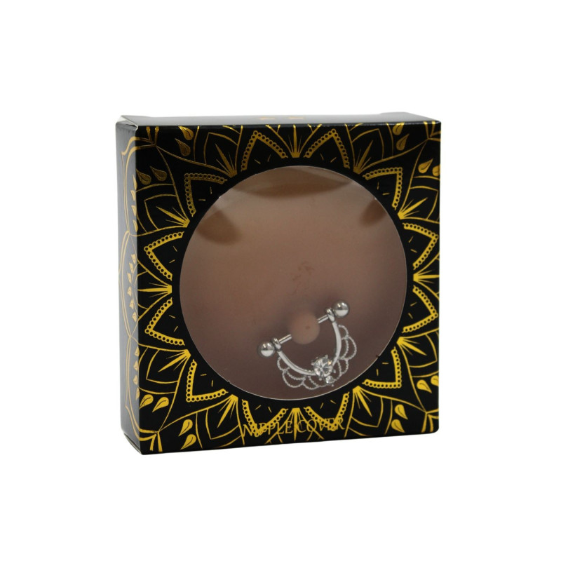 Paire de cache-tétons piercing barre demi-anneau faux diamant peau métisse