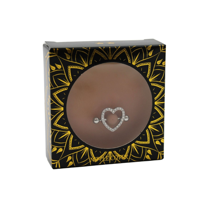 Paire de cache-tétons piercing barre coeur faux diamant peau métisse