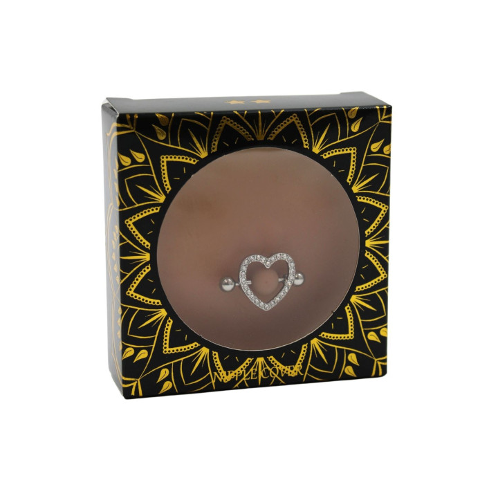 Paire de cache-tétons piercing barre coeur faux diamant peau métisse