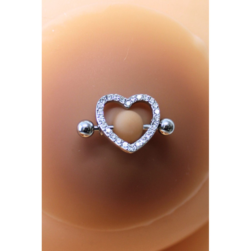 Paire de cache-tétons piercing barre coeur faux diamant peau métisse