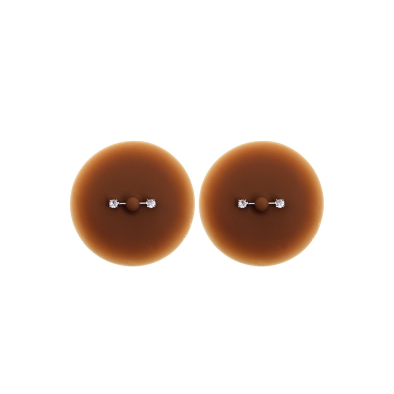Paire de cache-tétons piercing barre faux diamant peau foncée