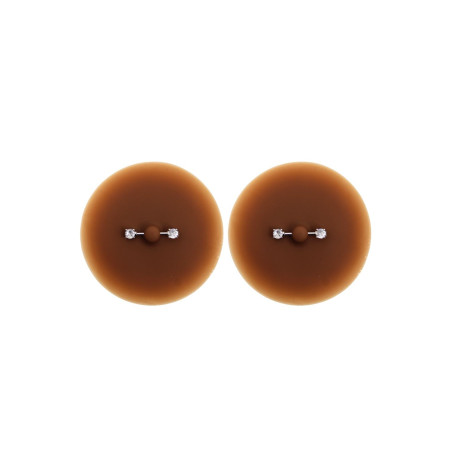 Paire de cache-tétons piercing barre faux diamant peau foncée