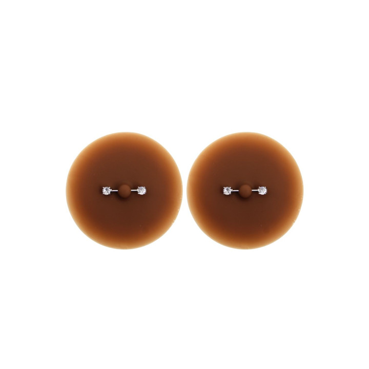 Paire de cache-tétons piercing barre faux diamant peau foncée