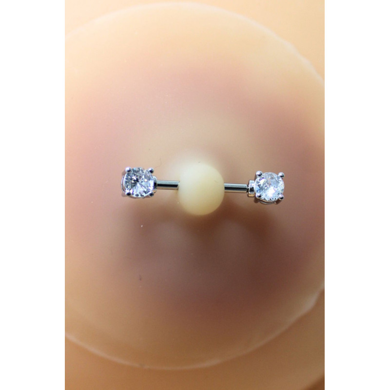 Paire de cache-tétons piercing barre faux diamant peau claire