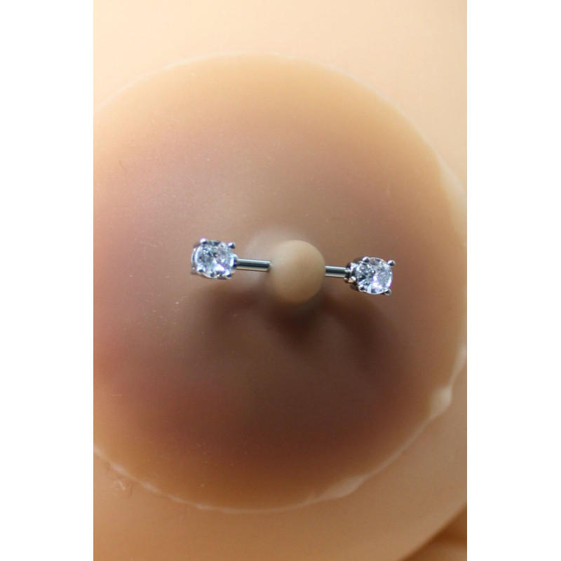 Paire de cache-tétons piercing barre faux diamant peau métisse