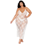 Nuisette longue blanche grande taille en dentelle florale, string assorti