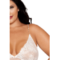 Nuisette longue blanche grande taille en dentelle florale, string assorti