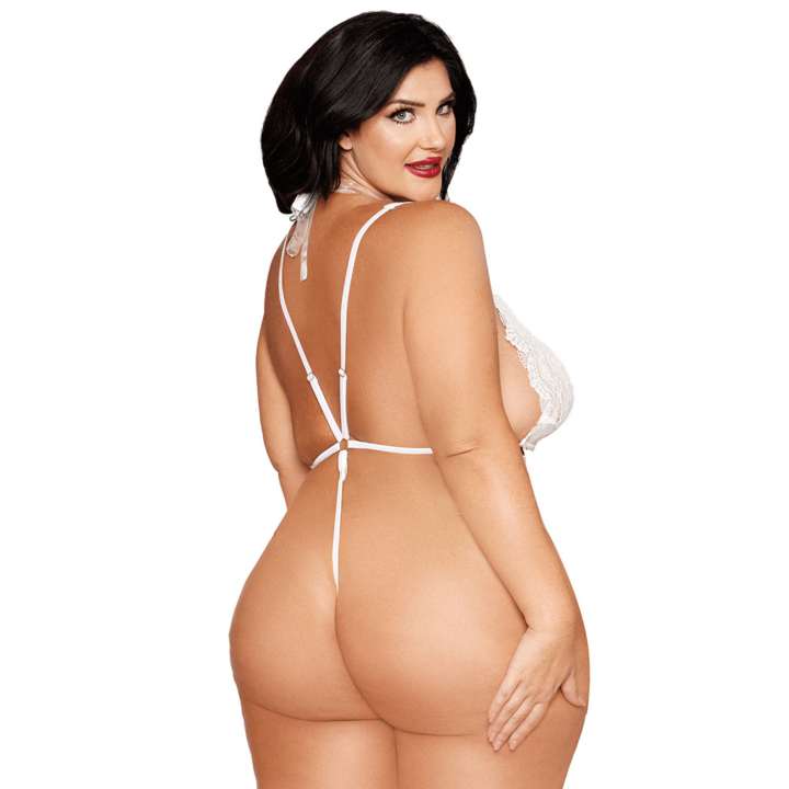 Ensemble 2 pièces grande taille, body dentelle blanc et chainettes bijou de corps perles blanches