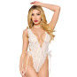 Ensemble 2 pièces, body dentelle blanc et chainettes bijou de corps perles blanches
