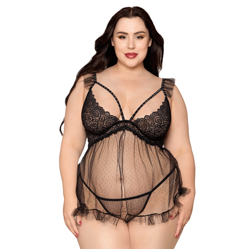 Babydoll grande taille noir et string assorti