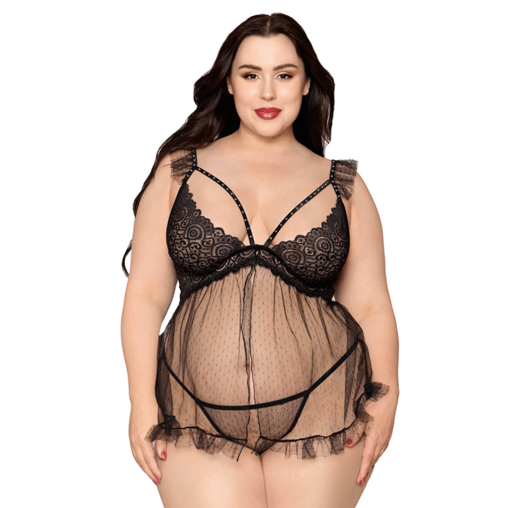 Babydoll grande taille noir et string assorti
