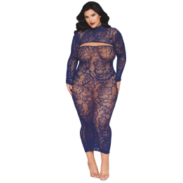 Ensemble 2 pièces grande taille top manches longues et robe bleu marine