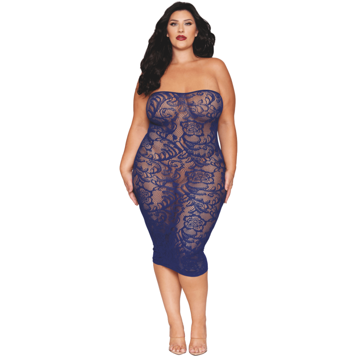 Ensemble 2 pièces grande taille top manches longues et robe bleu marine