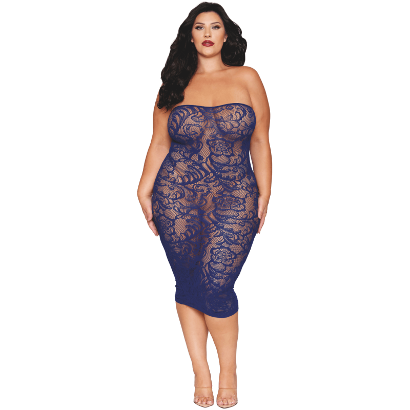 Ensemble 2 pièces grande taille top manches longues et robe bleu marine
