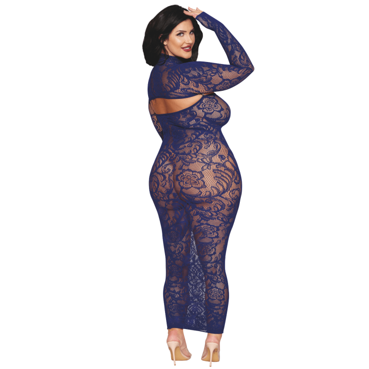 Ensemble 2 pièces grande taille top manches longues et robe bleu marine