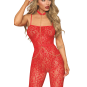 Bodystocking sans couture, fantaisie rouge avec chainettes amovibles