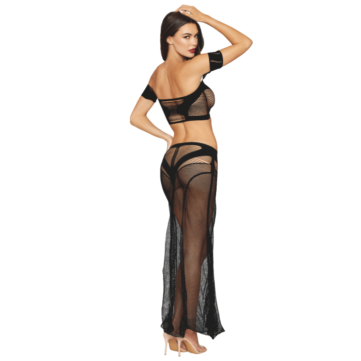 Ensemble 2 pièces top et jupe résille noire