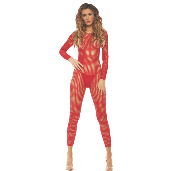 Bodystocking rouge ouvert à l'entrejambe