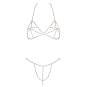 Soutien-gorge et string bijoux en chaînettes dorées et strass irisés