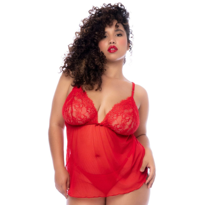 Nuisette courte grande taille rouge et string