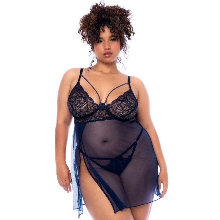 Nuisette grande taille bleu nuit et string