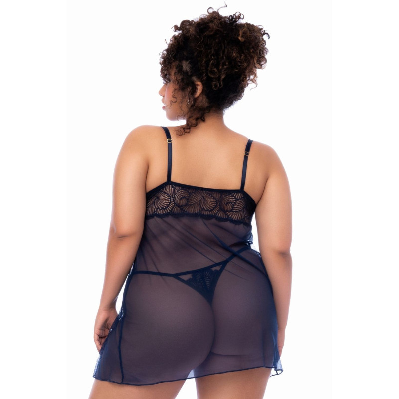 Nuisette grande taille bleu nuit et string