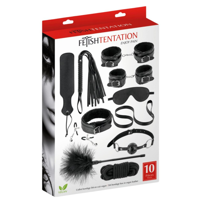 Coffret BDSM 10 produits en cuir vegan Fetish tentation